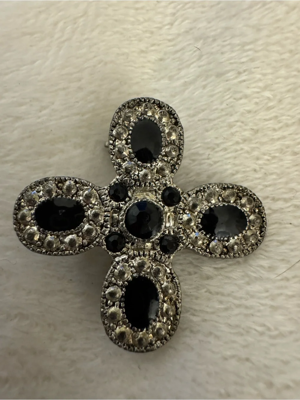 Elegant Black Crystal Cross Brooch - Women's Accessory
